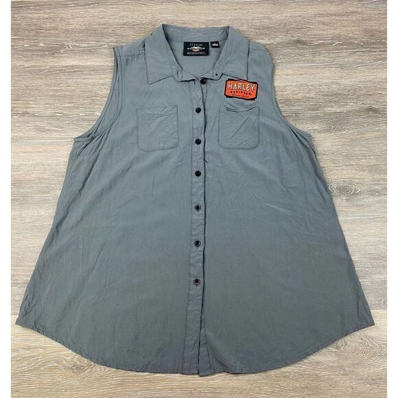 Harley-Davidson Womens Gray Sleeveless American Button-Up Shirt Top Size L - Picture 1 of 9